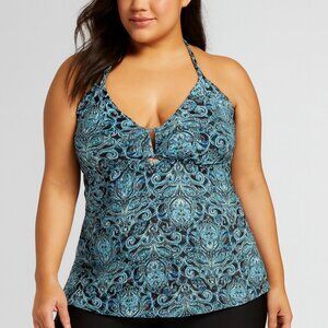 Ibiza Tankini Top Swimwear Paisley Adjustable Straps Back Hooks Blue Black 3X